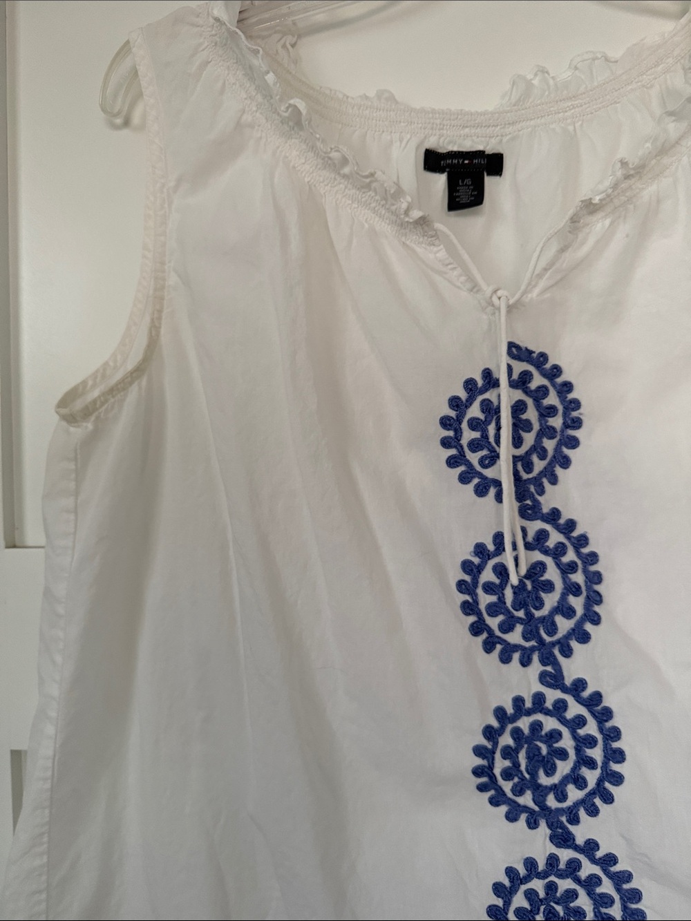 Tommy Hilfiger White Sleeveless with Blue Embroidered Front